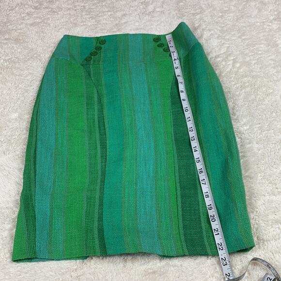 Eva Franco Anthro green striped waist button detail tween pencil skirt, 2 - Picture 6 of 9